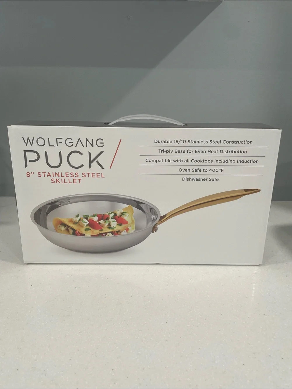 Wolfgang Puck 8” Stainless Steel Skillet with Gold Handle – New in Box